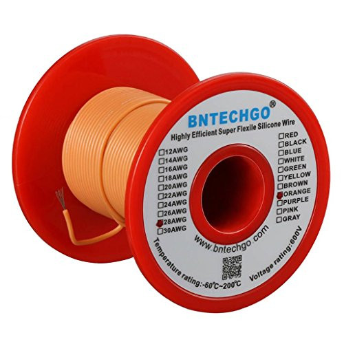 BNTECHGO 28 Gauge Silicone wire spool 100 ft Orange Flexible 28 AWG Stranded Tinned Copper Wire