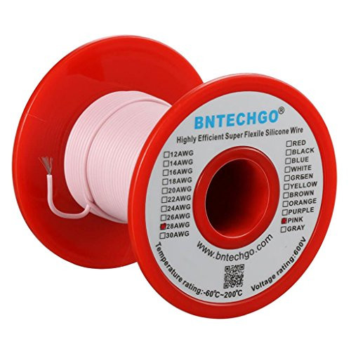 BNTECHGO 28 Gauge Silicone wire spool 100 ft Pink Flexible 28 AWG Stranded Tinned Copper Wire
