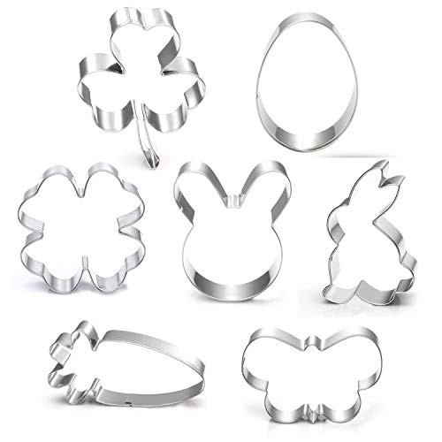 Shamrock Easter Cookie Cutter Set-3.5"3"-7 Piece-Shamrock, Egg, Bunny, Carrot, Flower, Butterfly, Bunny Face, Easter Cutter Fondant Molds for Kids Holiday Celebration.