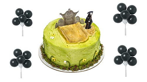 Grim Reaper  and  Gravestone Cake Topper PLUS 4 Black Balloon Picks