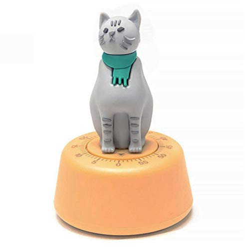 Red Dollar 100% Mechanical Cat Kitchen Timer  60-Minute Wind Up Dial Rotating Countdown Reminder  No Batteries Loud Ring  Cute Time Management for Cooking Learning Valentine Day Birthday Gift