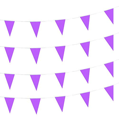 AuTop Solid Purple Pennant Banner Flags String Triangle Bunting Flags Decorations for Grand Opening Birthday Party Festival Celebration 100 Feet