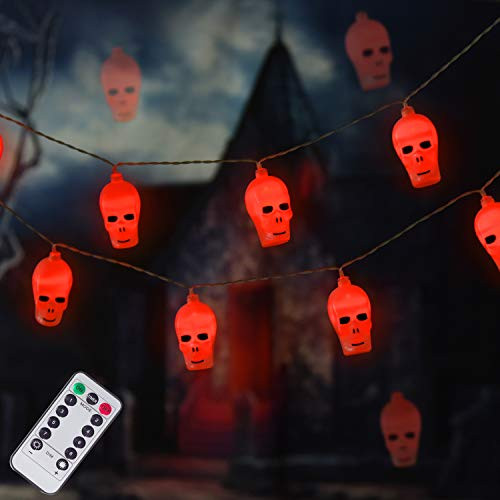 Ghost Skull Lantern Halloween String Lights  20 LED Remote Control  Battery-Powered  Halloween Decoration for Indoor Outdoor Party Yard Patio Tree  Red