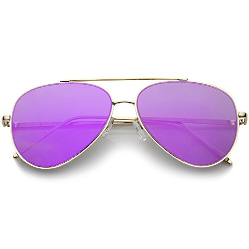 zeroUV - Mirrored Oversized Aviator Sunglasses for Women with Flat Mirror Lens 58mm  Gold Purple Mirror