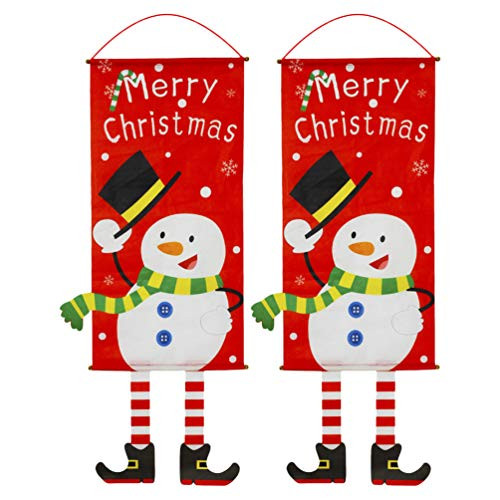 Toyvian 2PCS Christmas Cloth Door Banners Christmas Porch Sign Hanging Ornaments for Home Wall Door Decor  Snowman