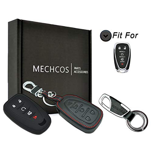 MECHCOS Compatible with fit for 2016 2017 2018 Chevy Chevrolet Malibu Camaro Cruze 5 Buttons Leather Keyless Entry Remote Control Smart Key Fob Cover Pouch Bag Jacket Case Protector Shell