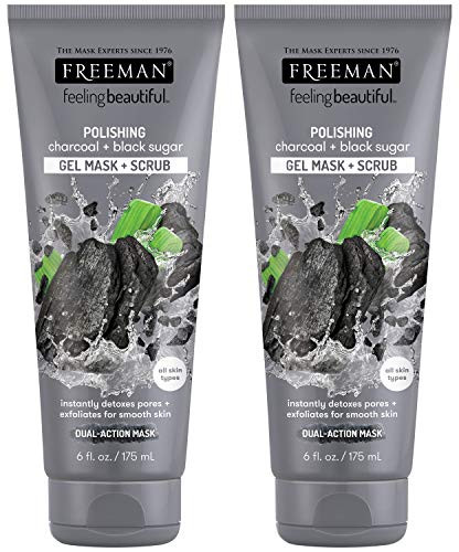 Freeman Feeling Beautiful Charcoal  and  Black Sugar Gel Mask and Scrub  6-Ounce  2 Count