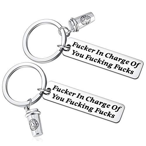 Coworker Boss Gifts Fucker in Charge of You Fucking Fucks Keychain Coffee Cup Keyring Funny Gift for Bosses Day Gifts 2pcs
