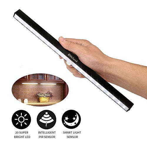Elfeland Closet Lights, Under Cabinet Light 20 LED Motion Sensor Light Battery Operated Wireless Under Cabinet Lighting LED Night Light Bar for Cupboard Closet Pantry Stair Wardrobe Kitchen (1 Pack)