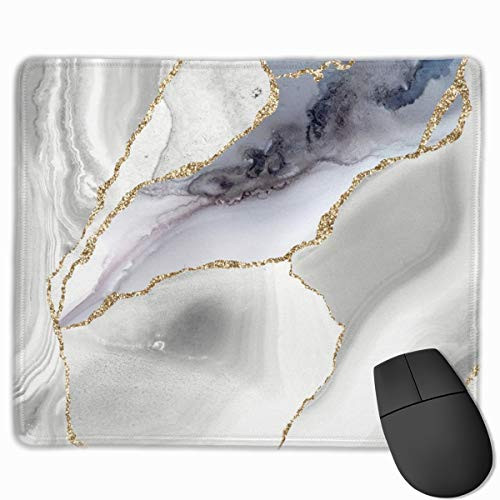 Mouse Pad Watercolor Geode Marble Texture White Gold Mousepad Non-Slip Rubber Gaming Mat Rectangle Mouse Pad