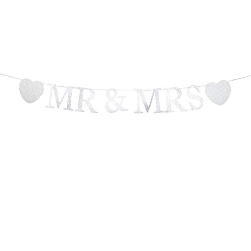 Mr  and  Mrs Banner  Silver Glitter Sign for Engagement Wedding Photo Props Just Married Bachelorette Party Decorations.