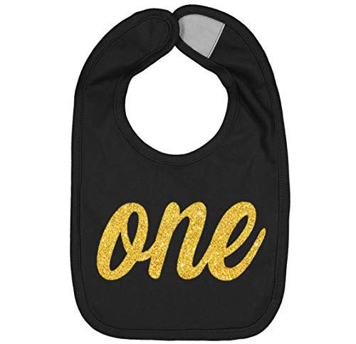 Handmade Cute Baby Boy Girl Silver Gold First Birthday Smash Cake Bibs - My 1st Birthday Bib  One Gold Black