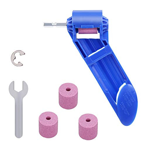 Drill Bit Sharpener Portable Diamond Drill Bit Sharpening Tool Corundum Grinding Wheel for Iron-based Drill Bits Fit Width Range with 2 Corundum Grinding Wheel and 2 Wrench - Blue