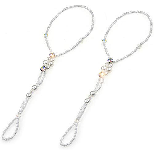 XYIYI 2Pcs Elastic Pearl Ankle Chain Bracelet Beach Wedding Foot Jewelry Barefoot Sandals Anklet Chain  White XYIYI 2Pcs Elastic Pearl Ankle Chain Bracelet Beach Wedding Foot Jewelry Barefoot Sandals Anklet Chain  White