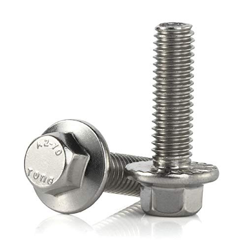 M6-1.0 x 35mm Flanged Hex Head Bolts Flange Hexagon Screws  Stainless Steel 18-8  304   Plain Finish  25 PCS