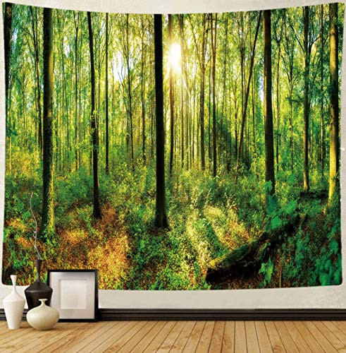 Green Forest Tapestry Wall Hanging Nature Landscape Tapestry Sunshine Through Tree Tapestry for Bedroom Living Room Dorm Decor 60"x50"   60''LX50''W