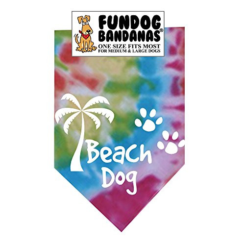 Beach Dog Bandana  One Size Fits Most for Medium to Large Dogs  Bright Tie Dye