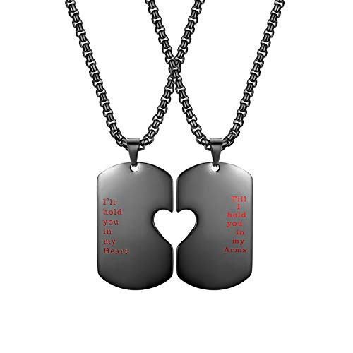 Cupimatch 2pcs Love Heart Matching Puzzle Dog Tag Pendant Couple Necklace His and Hers Stainless Steel Quote Engraved Relationship Necklace Chain Cupimatch 2pcs Love Heart Matching Puzzle Dog Tag Pendant Couple Necklace His and Hers Stainless Steel Quote Engraved Relationship Necklace Chain