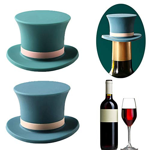 2PCS Wine Bottle Stopper Silicone  Magic Hat Wine Bottle Plug  Reusable Wine Saver  Silicone Rubber Beverage Soda Water Bottle Stopper Corks for Women and Men  Champagne  Pop Small Gift Green Blue