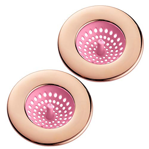 COOK with COLOR Set of 2 Sink Strainers  Flexible Silicone Kitchen Sink Drainers  Traps Food Debris and Prevents Clogs  Large Wide 4.5 Diameter Rim  Blush and Copper