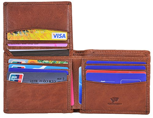 Yuhan Pretty Mens Wallet Vintage RFID Blocking Leather Bifold Wallet Trifold  Real leather Brown