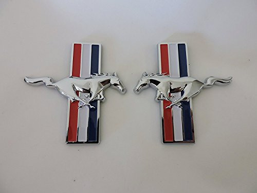 2pcs Running Horse Tri Bar Pony Left and Right Metal Emblems Accessories Car Products Compatible Fit For USA Auto Model Ford Mustang
