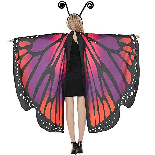 Halloween Butterfly Wings Cape for Women Butterfly Halloween Costume with Antenna Headband  Butterfly Wings Costumes Shawl Red