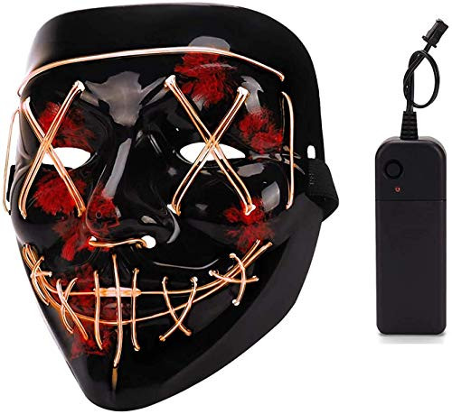 Depointer Halloween Scary Mask Cosplay Led Costume Mask EL Wire Light up Halloween Festival Party Orange