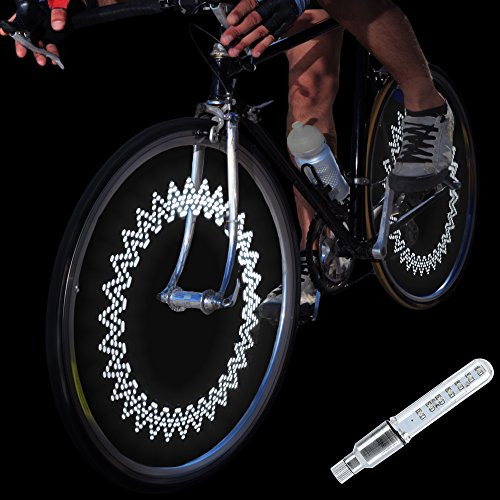 DAWAY A08 Bicycle Tire Valve Stem Light - Led Waterproof Bike Wheel Lights Neon Flashing Lamp Glow in The Dark Cool Safe Accessories  1 Pack  White Graphics