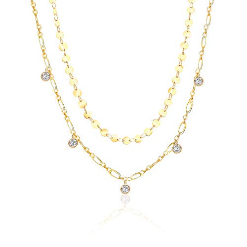 Dainty Disc Chokers Necklace Layered Circle Neckalce Bar Y Pendant Necklace 14K Real Gold Plated Necklace for Women Dainty Disc Chokers Necklace Layered Circle Neckalce Bar Y Pendant Necklace 14K Real Gold Plated Necklace for Women