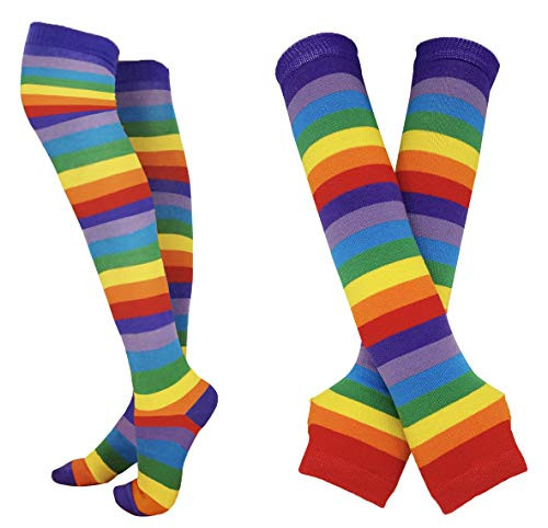 Bienvenu Rainbow Stripe Fingerless Gloves Arm Warmer Knee Thigh High Socks Rainbow