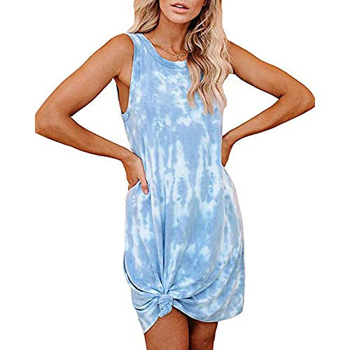 Flytop Women's Casual Tie Dye Short Dress Crew Neck Sleeveless Loose T Shirt Mini Dress Blue Flytop Women's Casual Tie Dye Short Dress Crew Neck Sleeveless Loose T Shirt Mini Dress Blue