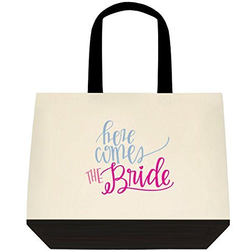 Here Comes the Bride Wedding Bride Tote Bag (lg-blk-trim-NON-Personalized)