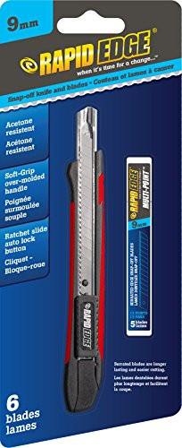 Rapid Edge All-Purpose 9mm Serrated Snap-Off Utility Knife with Acetone-Resistant Handle (Includes 5-Pack of Serrated Snap-Off Razor Blades)