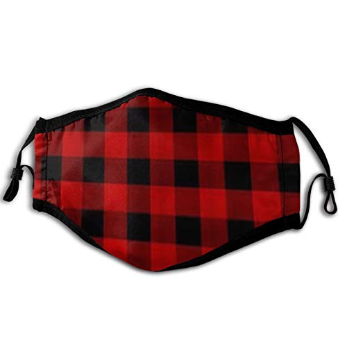 Print Red Black Check Plaid Face Mask Washable with Nose Wire Adjustable Bandanas for Men Women