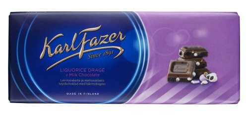 Karl Fazer Blue Liquorice  Licorice  Drage in Milk Chocolate Bar