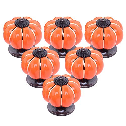 IEIK Ceramic Cabinet Knobs  Pumpkin Shape Drawer Knobs Classy Vintage Decorative Dresser Knobs for Kitchen Cabinet Closet Cupboard Pull Handle  6 Pack  Orange