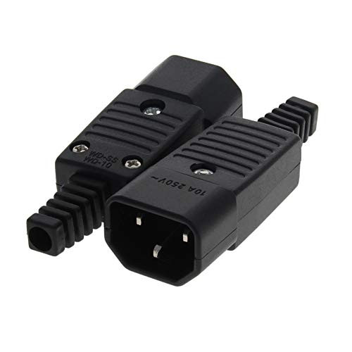 Fielect C14 Power Socket Adapter Connector AC Power Plug AC110-250V 10A 3 Pins Terminals Inline Adapter Plug Black 3pcs