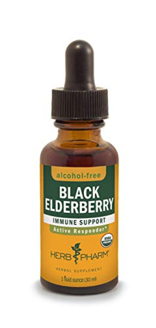 Herb Pharm Certified Organic Black Elderberry Liquid Extract for Immune System Support  Alcohol-Free Glycerite  1 Ounce Herb Pharm Certified Organic Black Elderberry Liquid Extract for Immune System Support  Alcohol-Free Glycerite  1 Ounce
