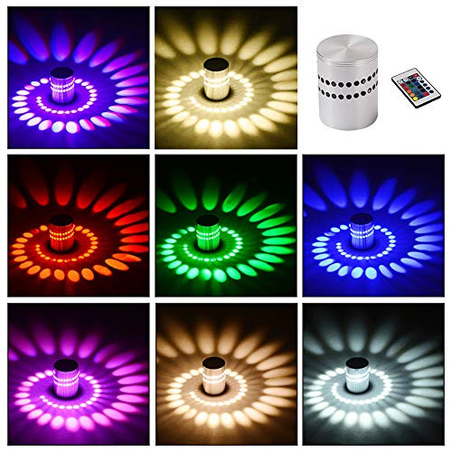 Yaoyodd19 3W RGB Remote Control Spiral Hole LED Wall Light Game Room Bar Home Ceiling Lamp Purple
