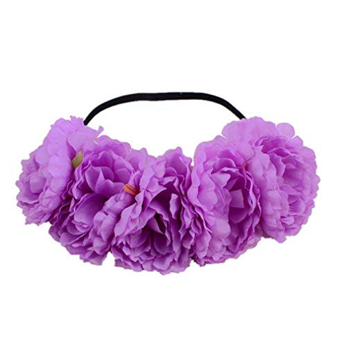 YAZILIND Peony Flower Wreath Wedding Bride Garland Headdress Stretch Headband Hair Accessories Headwear Purple
