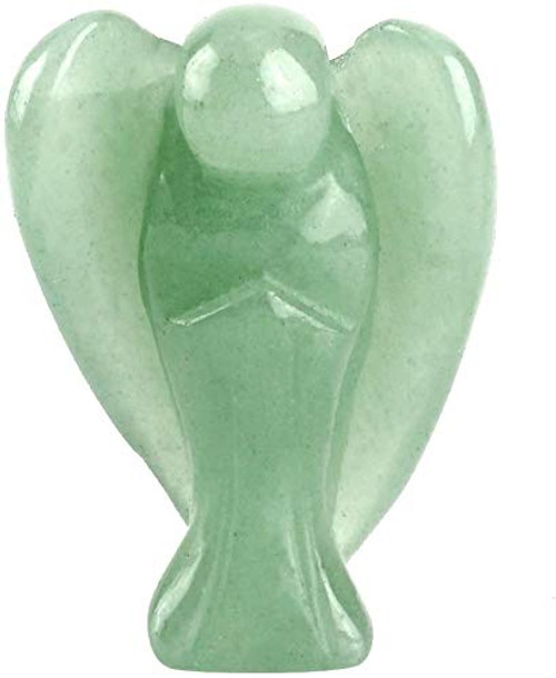 Natural Carved Green Aventurine Angel Gemstone Peace Pocket Guardian Angel Figurines Healing Energy clearing Crystal Statue 2.5 inch with Pouch