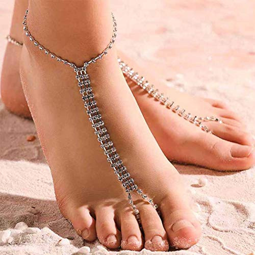 Bomine Rhinestone Barefoot Sandals Anklets Beach Ankle bracelet Wedding Foot Chain Jewelry 2Pcs for Women and Girls Free sizes Sliver Bomine Rhinestone Barefoot Sandals Anklets Beach Ankle bracelet Wedding Foot Chain Jewelry 2Pcs for Women and Girls Free sizes Sliver
