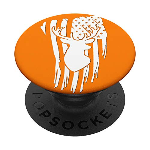 Orange Doe Stag Fawn Elk Buck Deer Hunting USA America Flag PopSockets PopGrip  Swappable Grip for Phones  and  Tablets