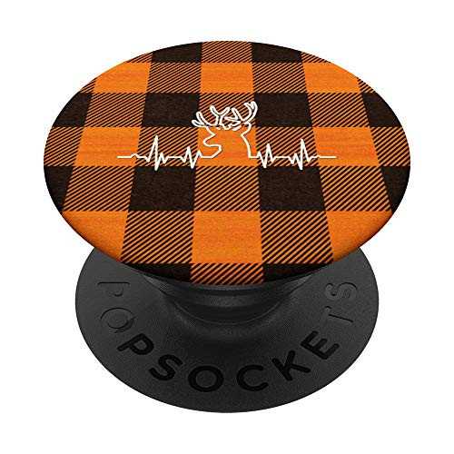 Orange Plaid Flannel Country Buck Deer Hunting Heartbeat PopSockets PopGrip  Swappable Grip for Phones  and  Tablets