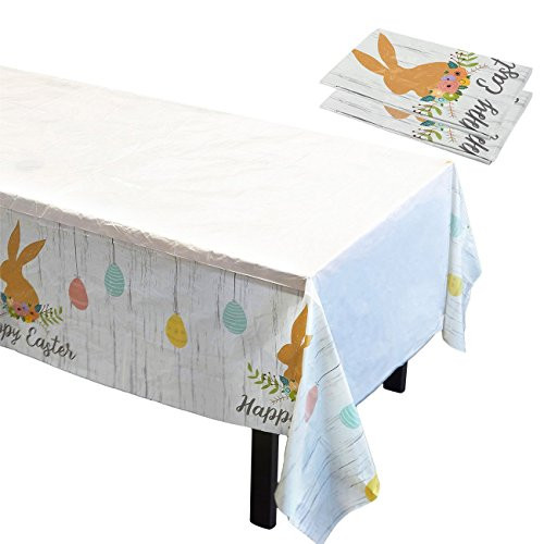 Easter Tablecloth - 3 Pack of Disposable Plastic Rectangular Tablecloths - Bunny and Egg Design, 54 x 108 Inches