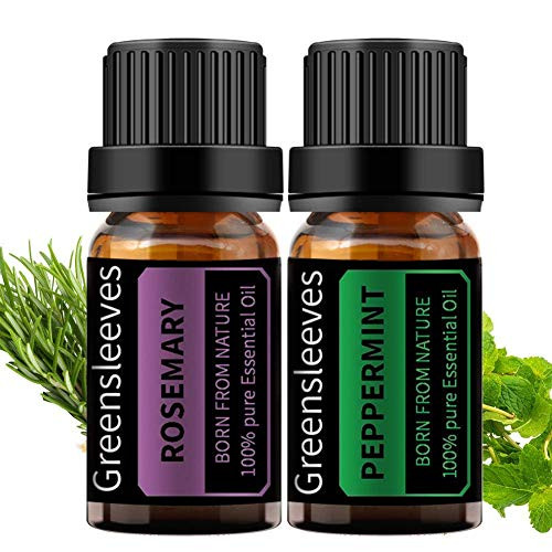GREENSLEEVES 2Pcs Rosemary Peppermint Essential Oils  100% Pure Therapeutic Grade Oils for Diffuser  Humidifier  Massage  10ML x 2