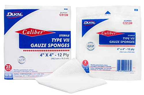 Dukal Type VII Gauze Sponges 4" x 4". Pack of 50 Gauze Dressings 12-ply. Sterile 100% Cotton Woven Gauze Pads for Wound Cleaning Prepping Debriding Packing Dukal Type VII Gauze Sponges 4" x 4". Pack of 50 Gauze Dressings 12-ply. Sterile 100% Cotton Woven Gauze Pads for Wound Cleaning Prepping Debriding Packing
