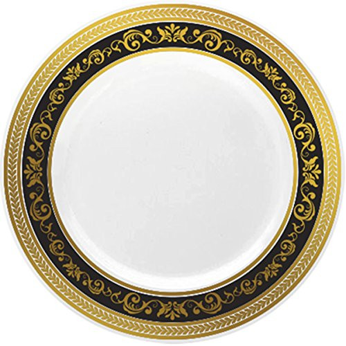 Decorline"Dinner Plates - 9""  Black and Gold  Pack of 10"