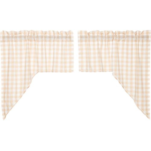 VHC Brands Classic Country Farmhouse Kitchen Window Curtains - Annie Buffalo Check White Lined Swag Pair Tan VHC Brands Classic Country Farmhouse Kitchen Window Curtains - Annie Buffalo Check White Lined Swag Pair Tan